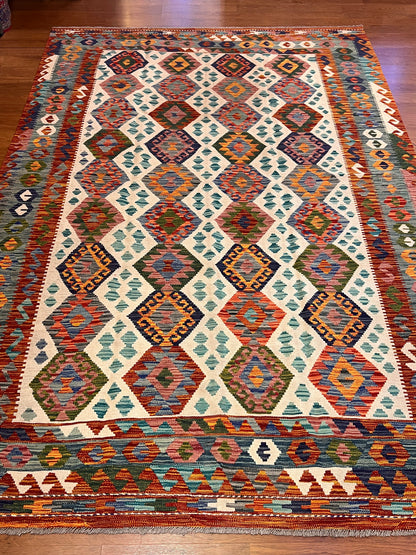 7x10 Fine Quality Handmade Turkish Kilim Rug – Handwoven Colorful Anatolian Geometric Statement Rug