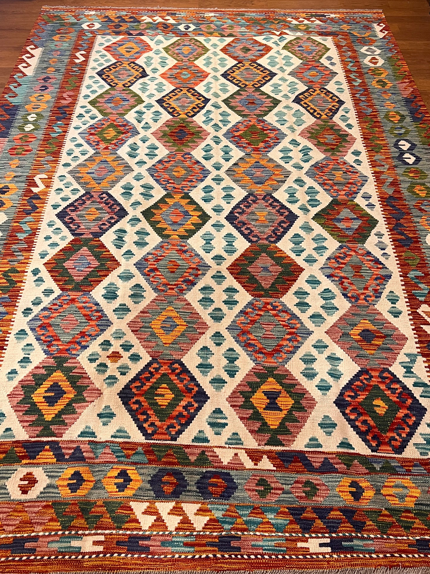 7x10 Fine Quality Handmade Turkish Kilim Rug – Handwoven Colorful Anatolian Geometric Statement Rug