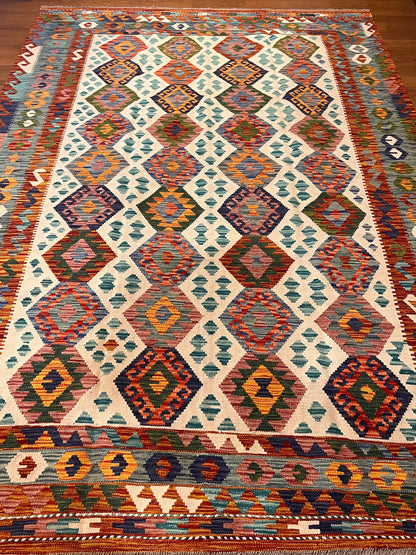 7x10 Fine Quality Handmade Turkish Kilim Rug – Handwoven Colorful Anatolian Geometric Statement Rug