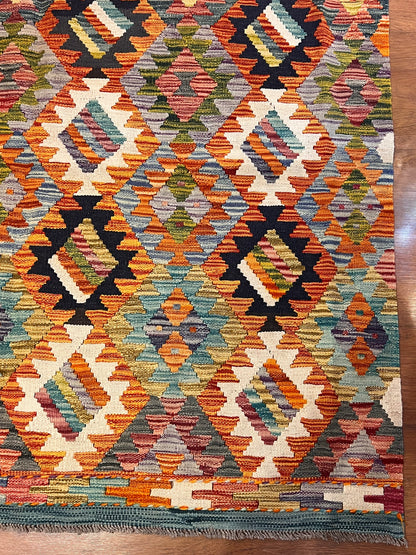 7x9 Handwoven Turkish Kilim Rug – Colorful Geometric Anatolian Design – Fine Quality Wool Area Rug