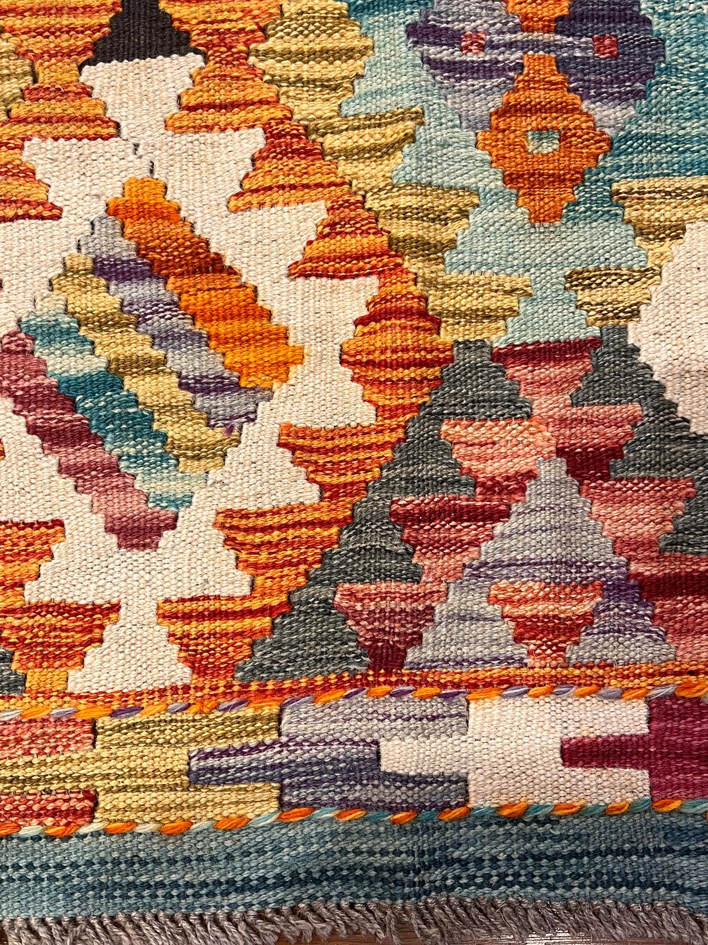 7x9 Handwoven Turkish Kilim Rug – Colorful Geometric Anatolian Design – Fine Quality Wool Area Rug
