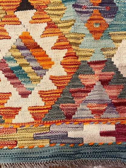 7x9 Handwoven Turkish Kilim Rug – Colorful Geometric Anatolian Design – Fine Quality Wool Area Rug