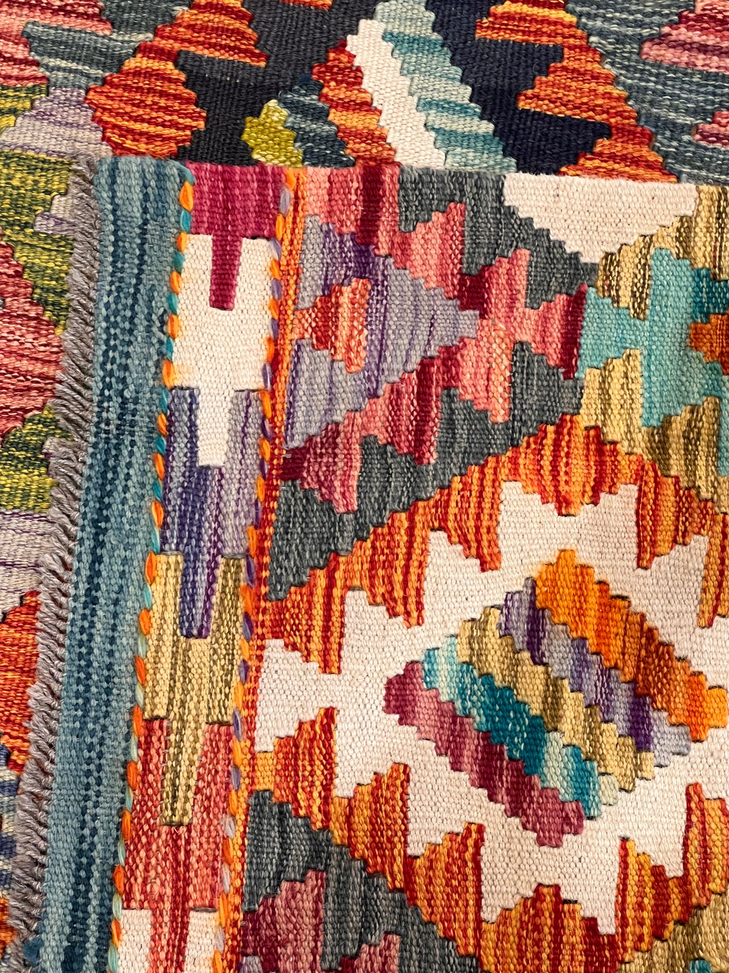 7x9 Handwoven Turkish Kilim Rug – Colorful Geometric Anatolian Design – Fine Quality Wool Area Rug
