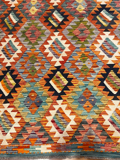 7x9 Handwoven Turkish Kilim Rug – Colorful Geometric Anatolian Design – Fine Quality Wool Area Rug