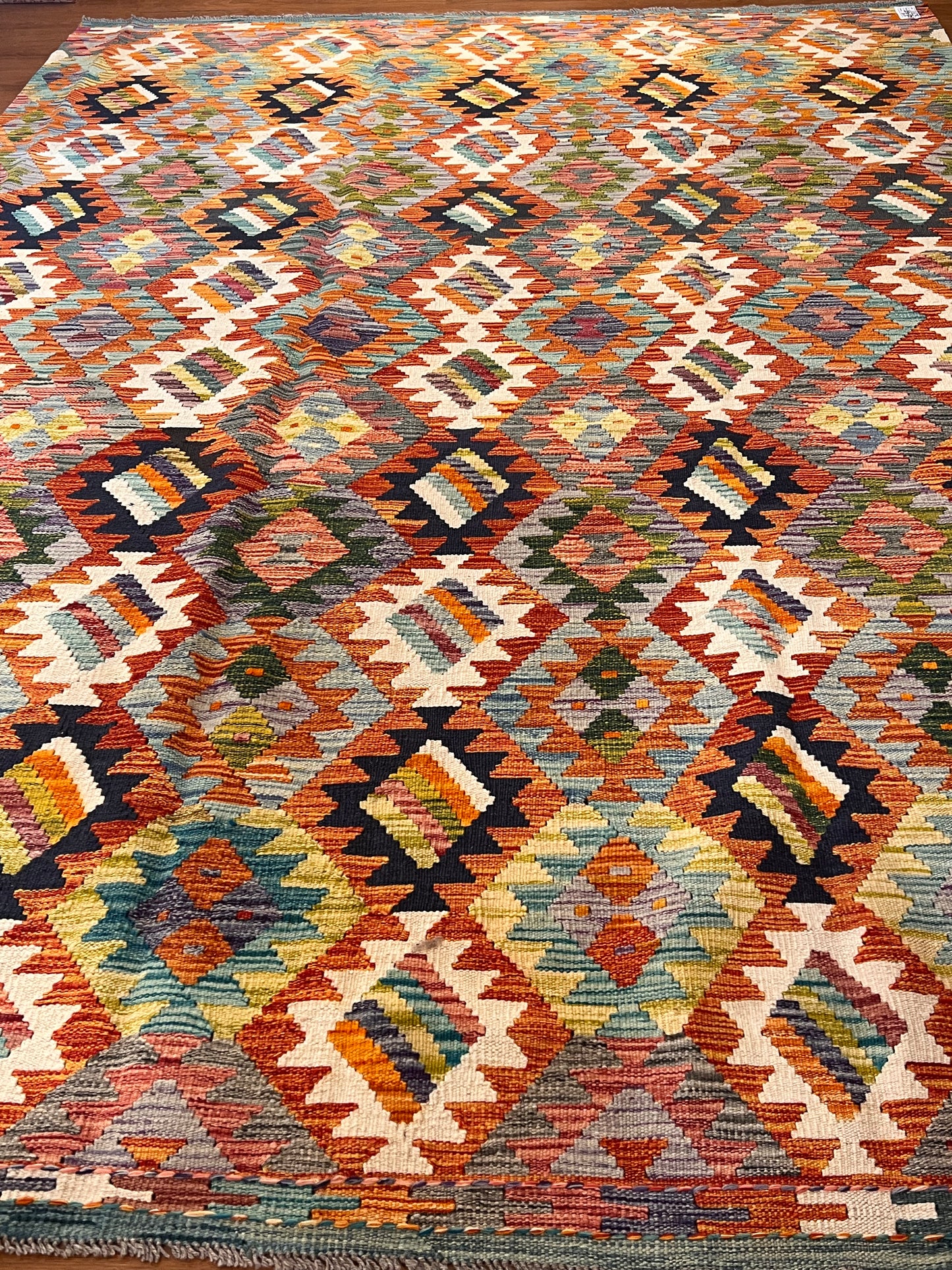 7x9 Handwoven Turkish Kilim Rug – Colorful Geometric Anatolian Design – Fine Quality Wool Area Rug