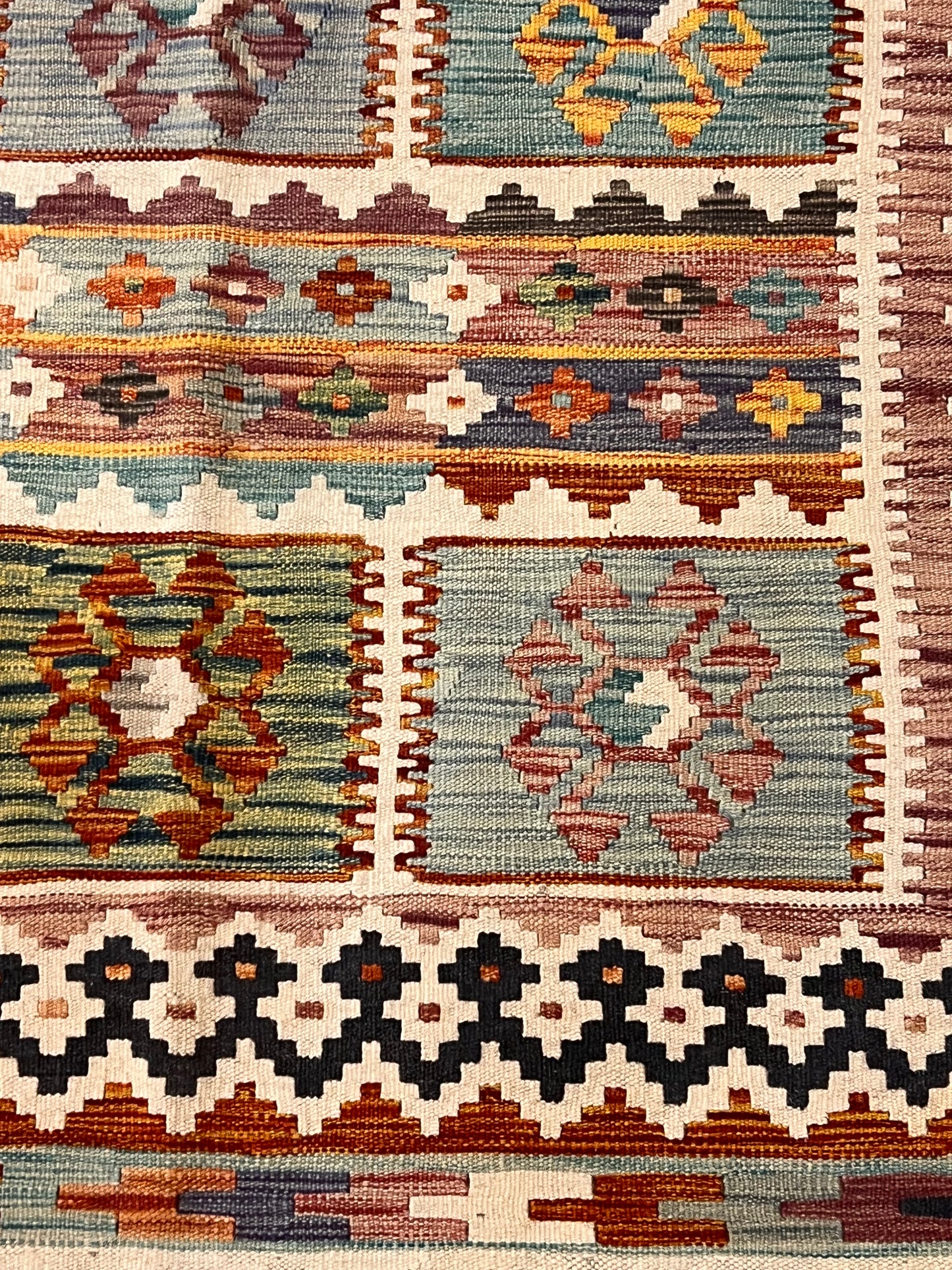 6x8 Fine Quality Turkish Kilim Rug – Handwoven Multicolor Panel Design Anatolian Rug
