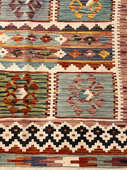 6x8 Fine Quality Turkish Kilim Rug – Handwoven Multicolor Panel Design Anatolian Rug