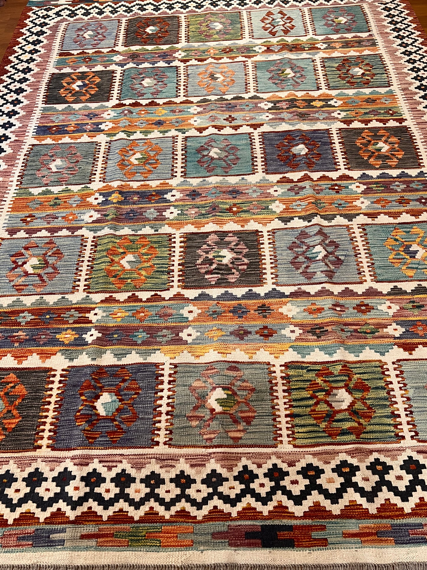 6x8 Fine Quality Turkish Kilim Rug – Handwoven Multicolor Panel Design Anatolian Rug