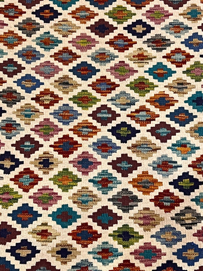 6x8 Fine Quality Turkish Kilim Rug – Handwoven Multicolor Geometric Rug with Bold Black Border