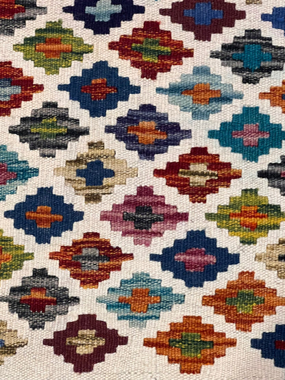 6x8 Fine Quality Turkish Kilim Rug – Handwoven Multicolor Geometric Rug with Bold Black Border