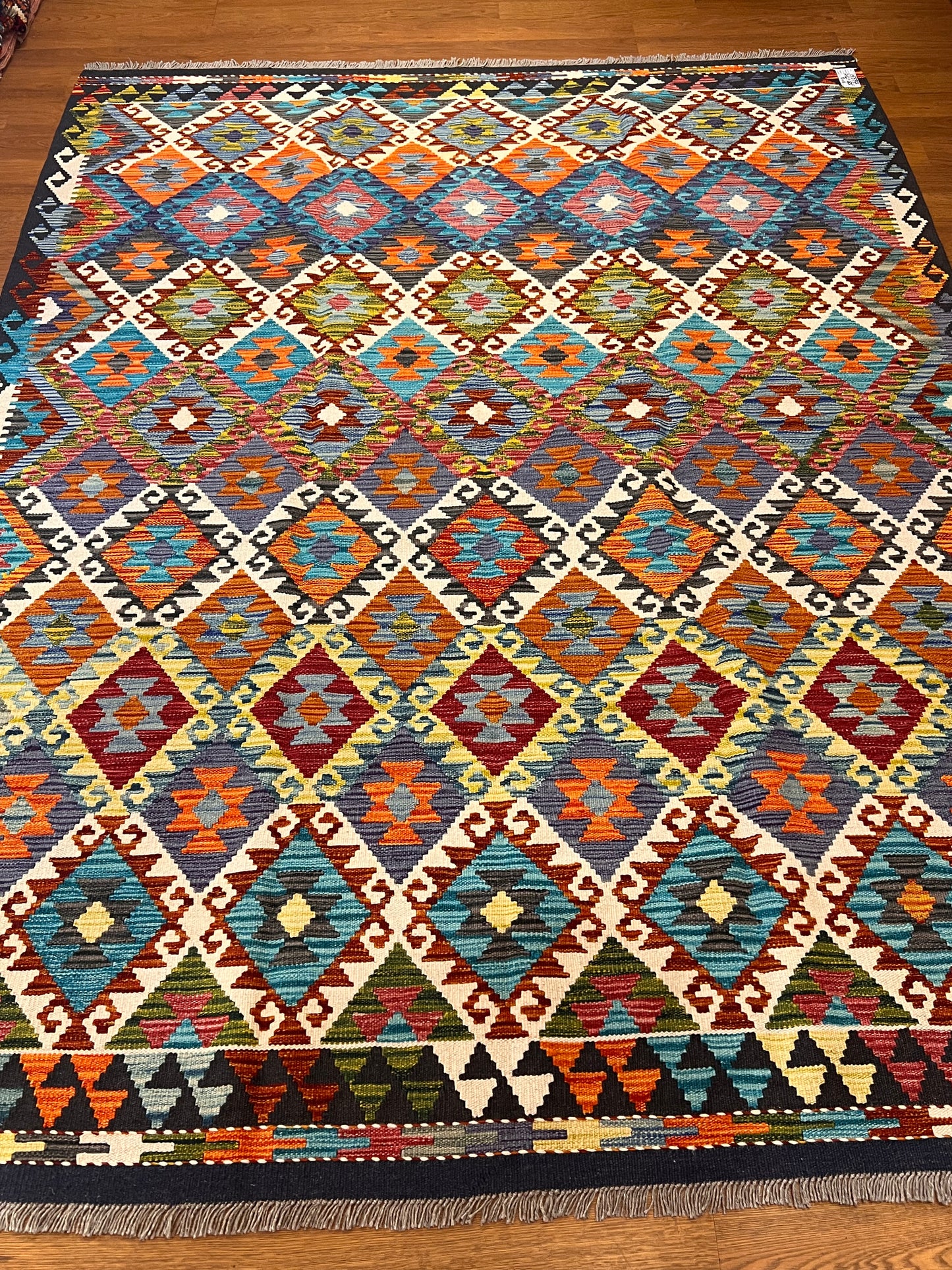 6x8 Fine Quality Turkish Kilim Rug – Handwoven Colorful Diamond Geometric Anatolian Area Rug