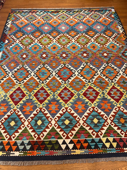 6x8 Fine Quality Turkish Kilim Rug – Handwoven Colorful Diamond Geometric Anatolian Area Rug