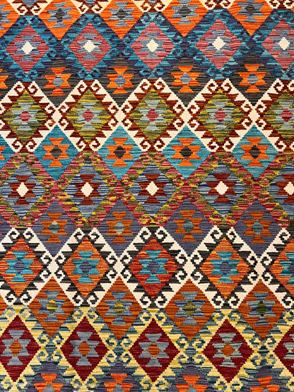 6x8 Fine Quality Turkish Kilim Rug – Handwoven Colorful Diamond Geometric Anatolian Area Rug