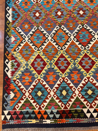 6x8 Fine Quality Turkish Kilim Rug – Handwoven Colorful Diamond Geometric Anatolian Area Rug