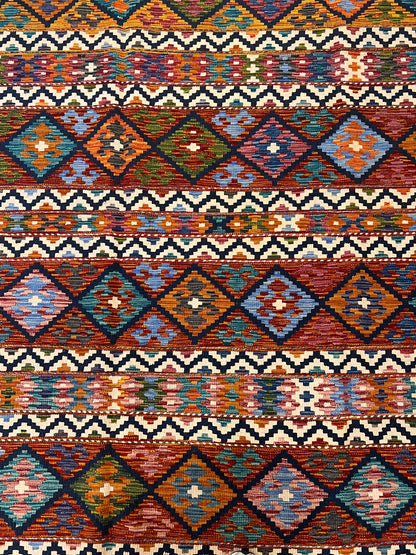 6x8 Fine Quality Turkish Kilim Rug – Handwoven Colorful Diamond & Stripe Anatolian Area Rug