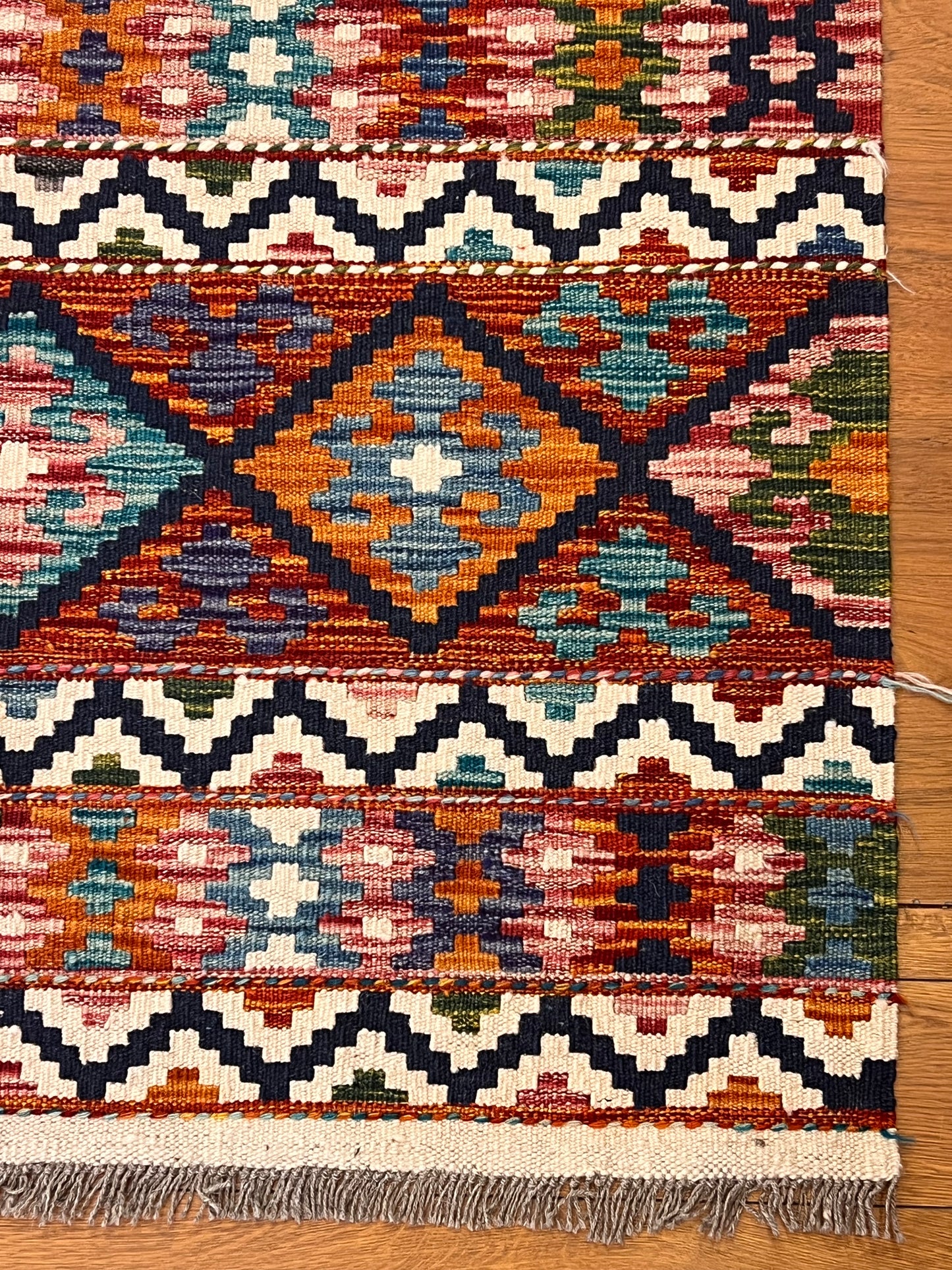 6x8 Fine Quality Turkish Kilim Rug – Handwoven Colorful Diamond & Stripe Anatolian Area Rug