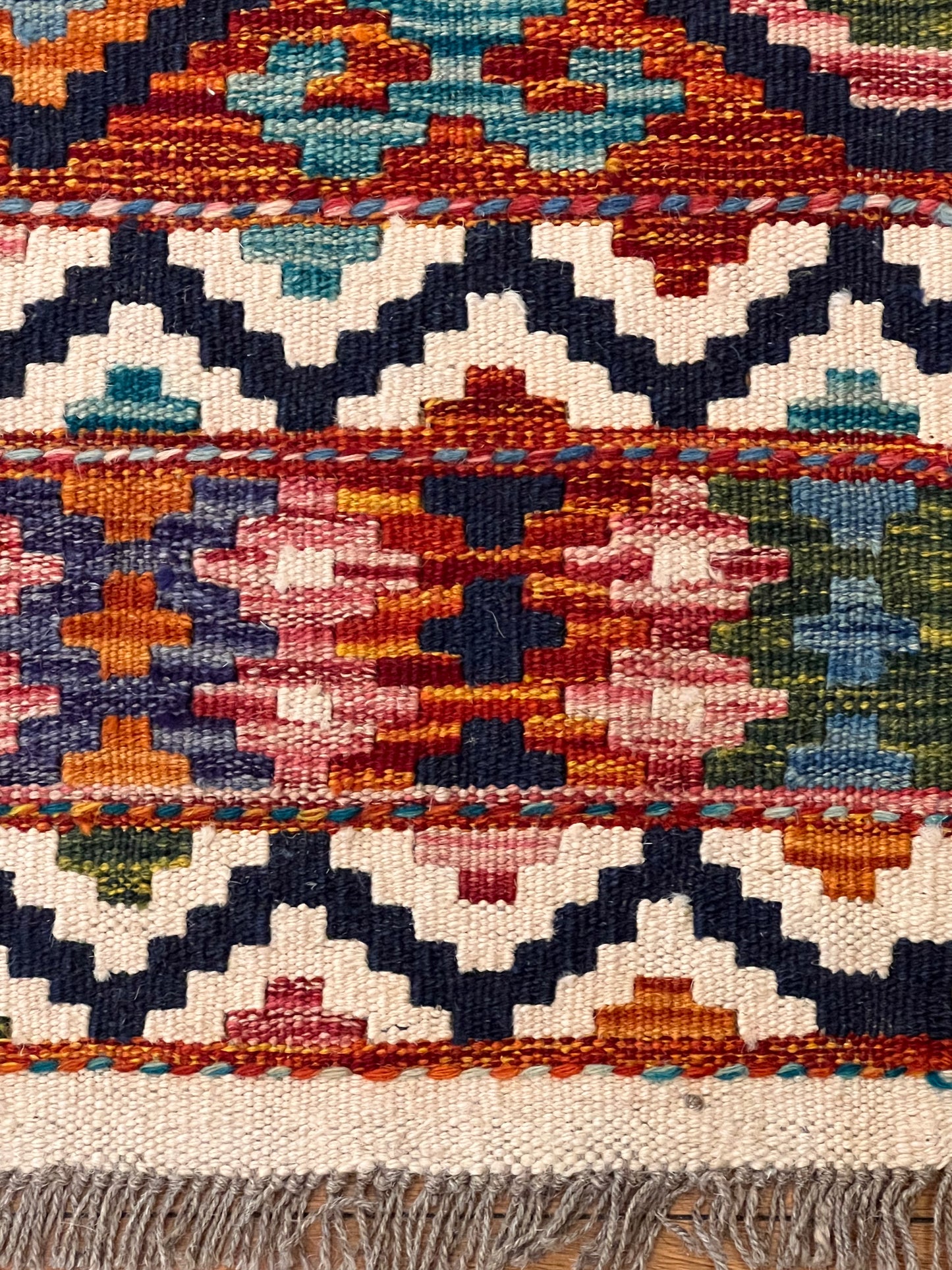 6x8 Fine Quality Turkish Kilim Rug – Handwoven Colorful Diamond & Stripe Anatolian Area Rug