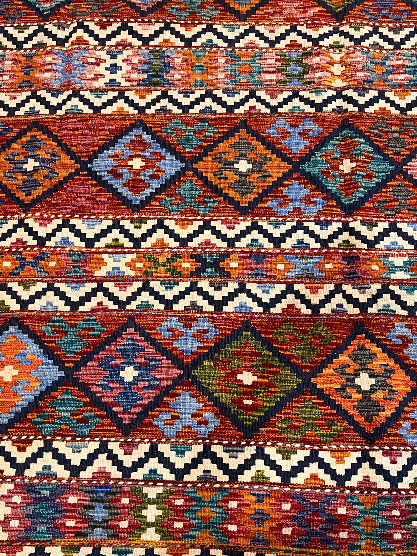 6x8 Fine Quality Turkish Kilim Rug – Handwoven Colorful Diamond & Stripe Anatolian Area Rug