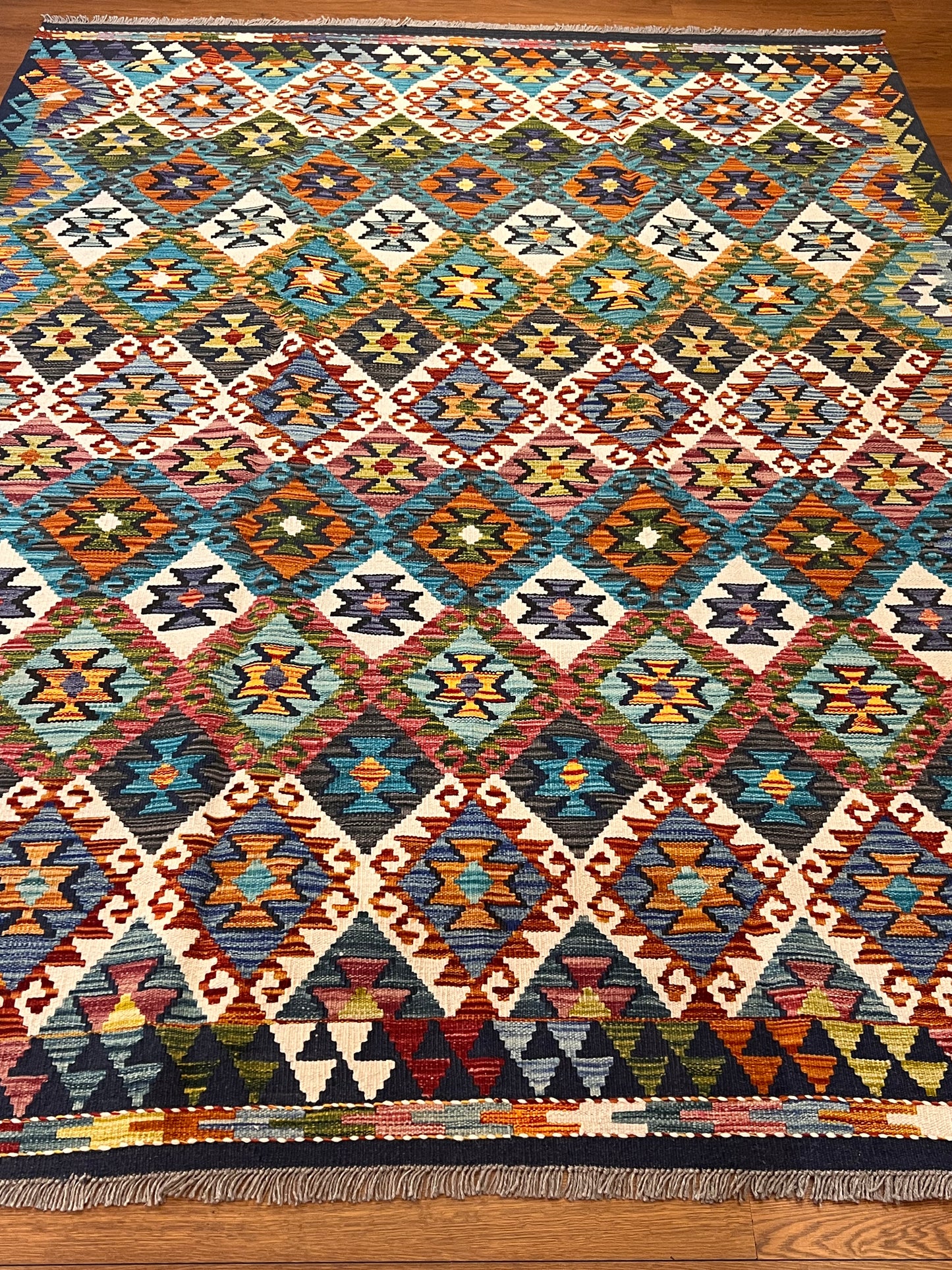 6x8 Fine Quality Turkish Kilim Rug – Handwoven Colorful Diamond Geometric Anatolian Rug