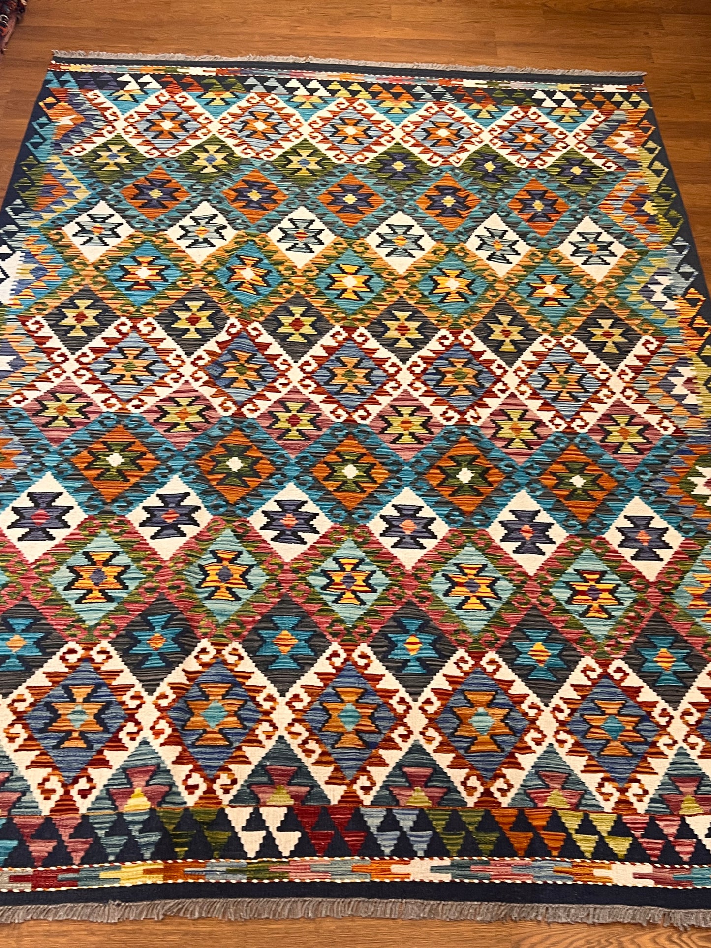 6x8 Fine Quality Turkish Kilim Rug – Handwoven Colorful Diamond Geometric Anatolian Rug
