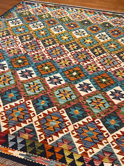 6x8 Fine Quality Turkish Kilim Rug – Handwoven Colorful Diamond Geometric Anatolian Rug