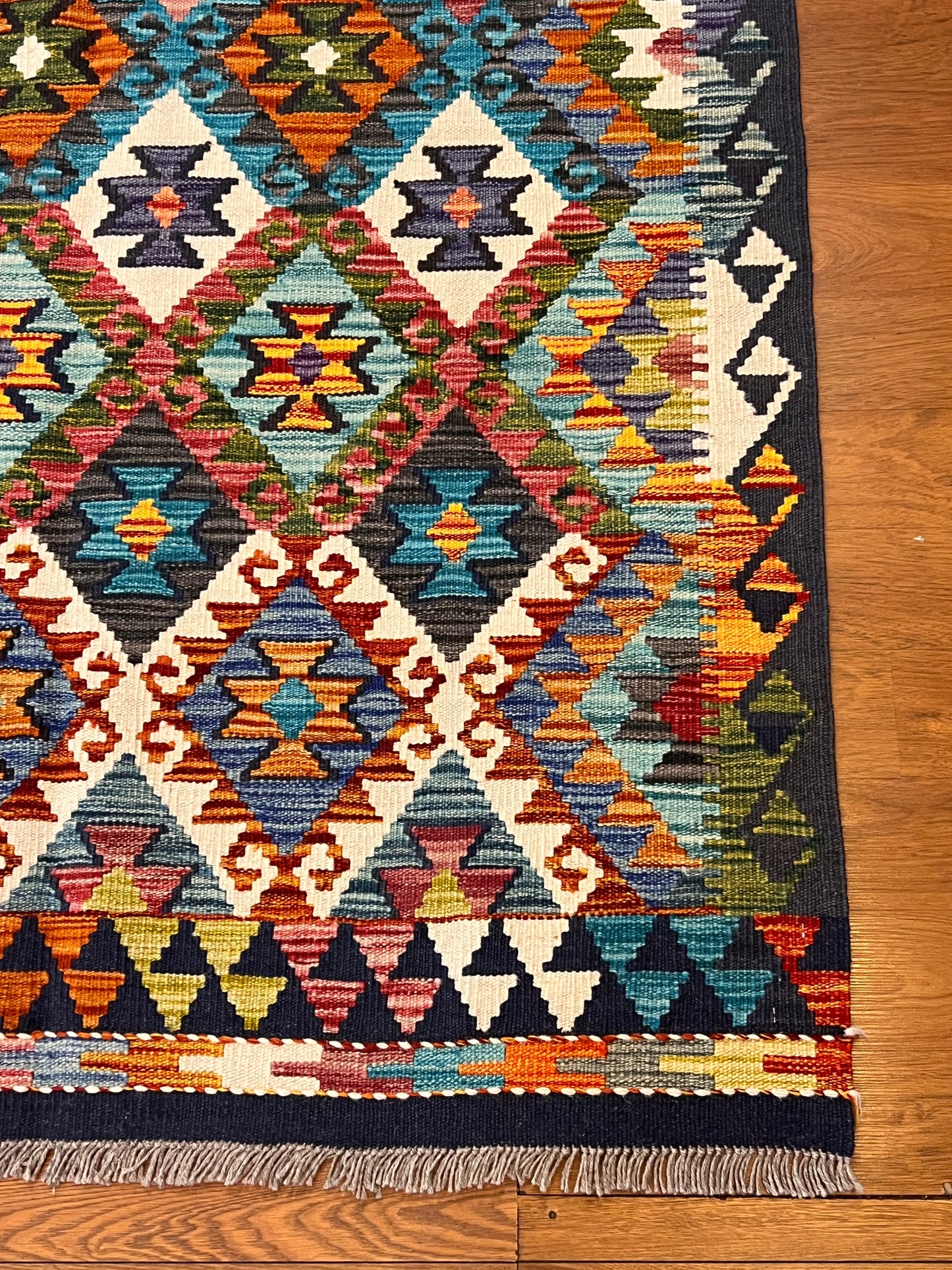 6x8 Fine Quality Turkish Kilim Rug – Handwoven Colorful Diamond Geometric Anatolian Rug