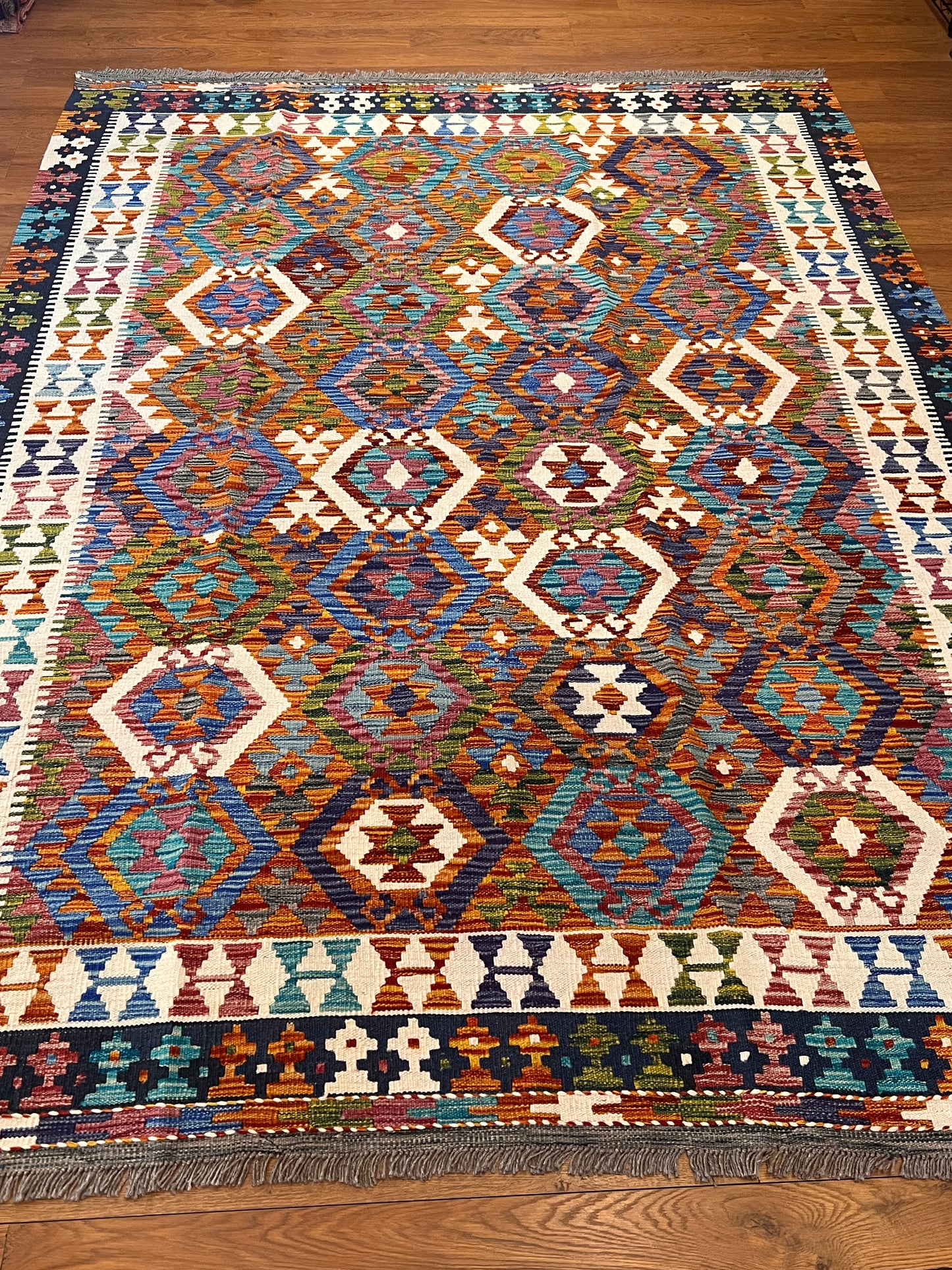 6x8 Fine Quality Turkish Kilim Rug – Handwoven Multicolor Medallion Anatolian Statement Rug