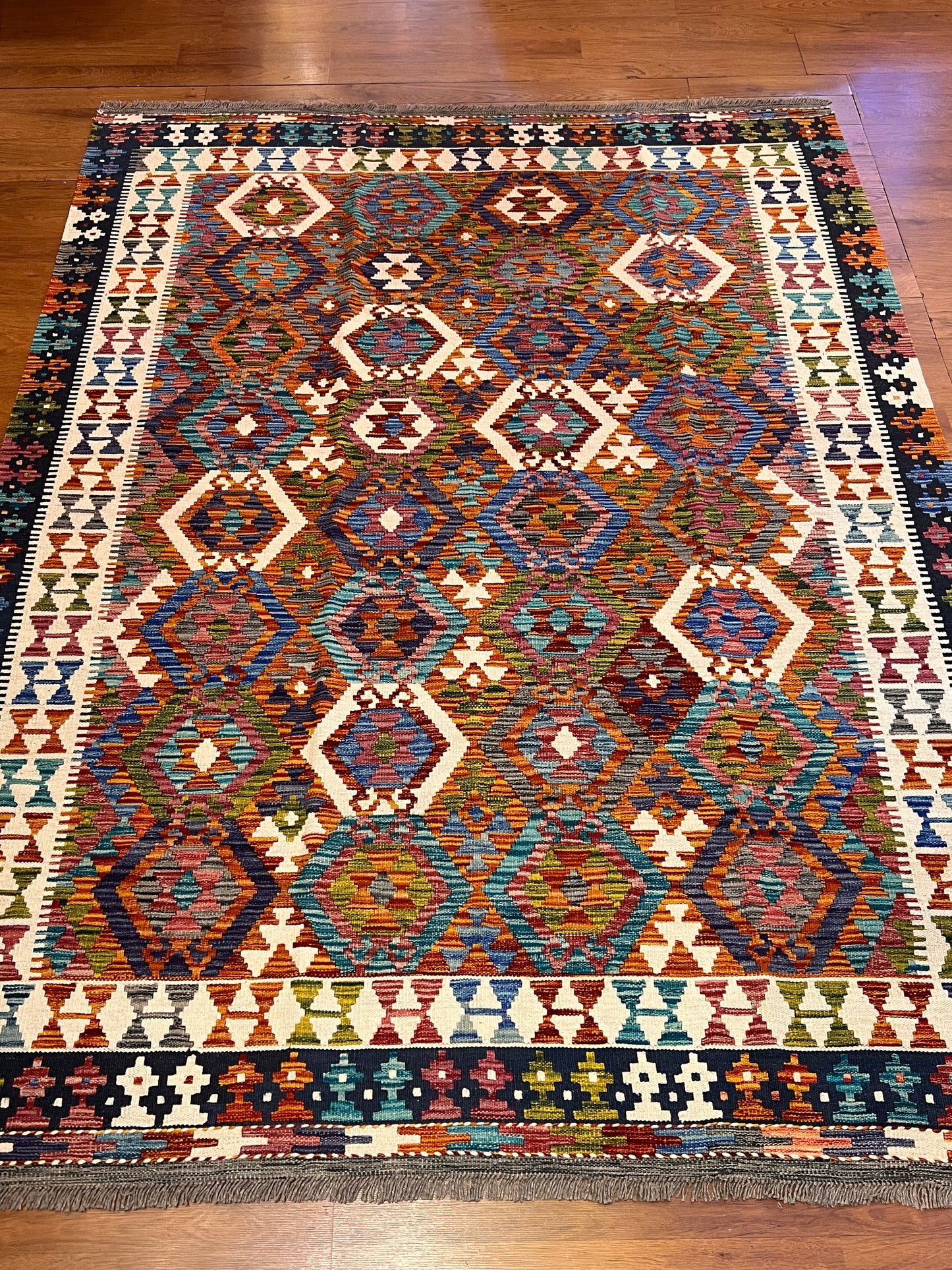 6x8 Fine Quality Turkish Kilim Rug – Handwoven Multicolor Medallion Anatolian Statement Rug