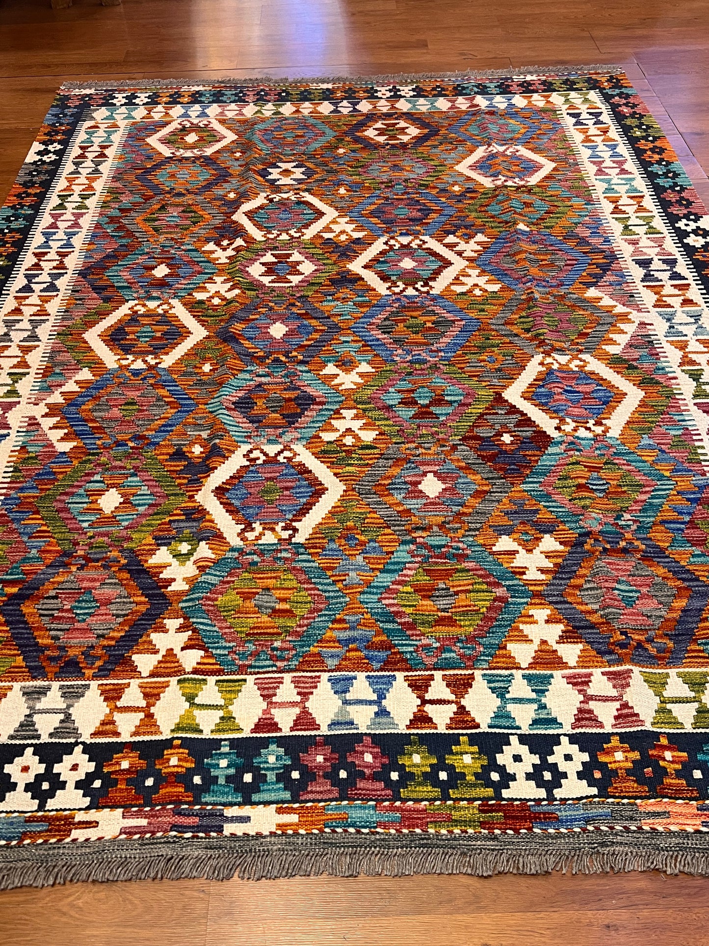 6x8 Fine Quality Turkish Kilim Rug – Handwoven Multicolor Medallion Anatolian Statement Rug