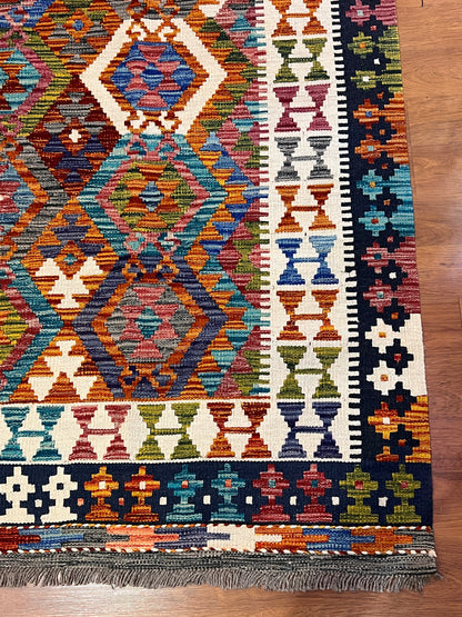 6x8 Fine Quality Turkish Kilim Rug – Handwoven Multicolor Medallion Anatolian Statement Rug