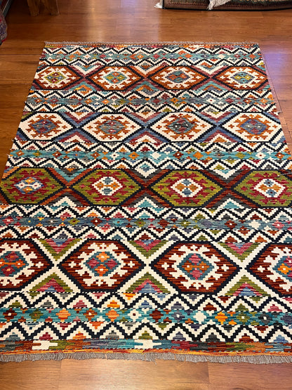 6x8 Fine Quality Turkish Kilim Rug – Handwoven Geometric Diamond Medallion Anatolian Rug