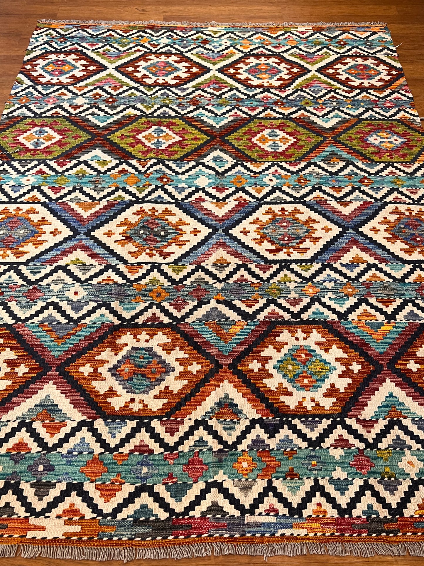 6x8 Fine Quality Turkish Kilim Rug – Handwoven Geometric Diamond Medallion Anatolian Rug