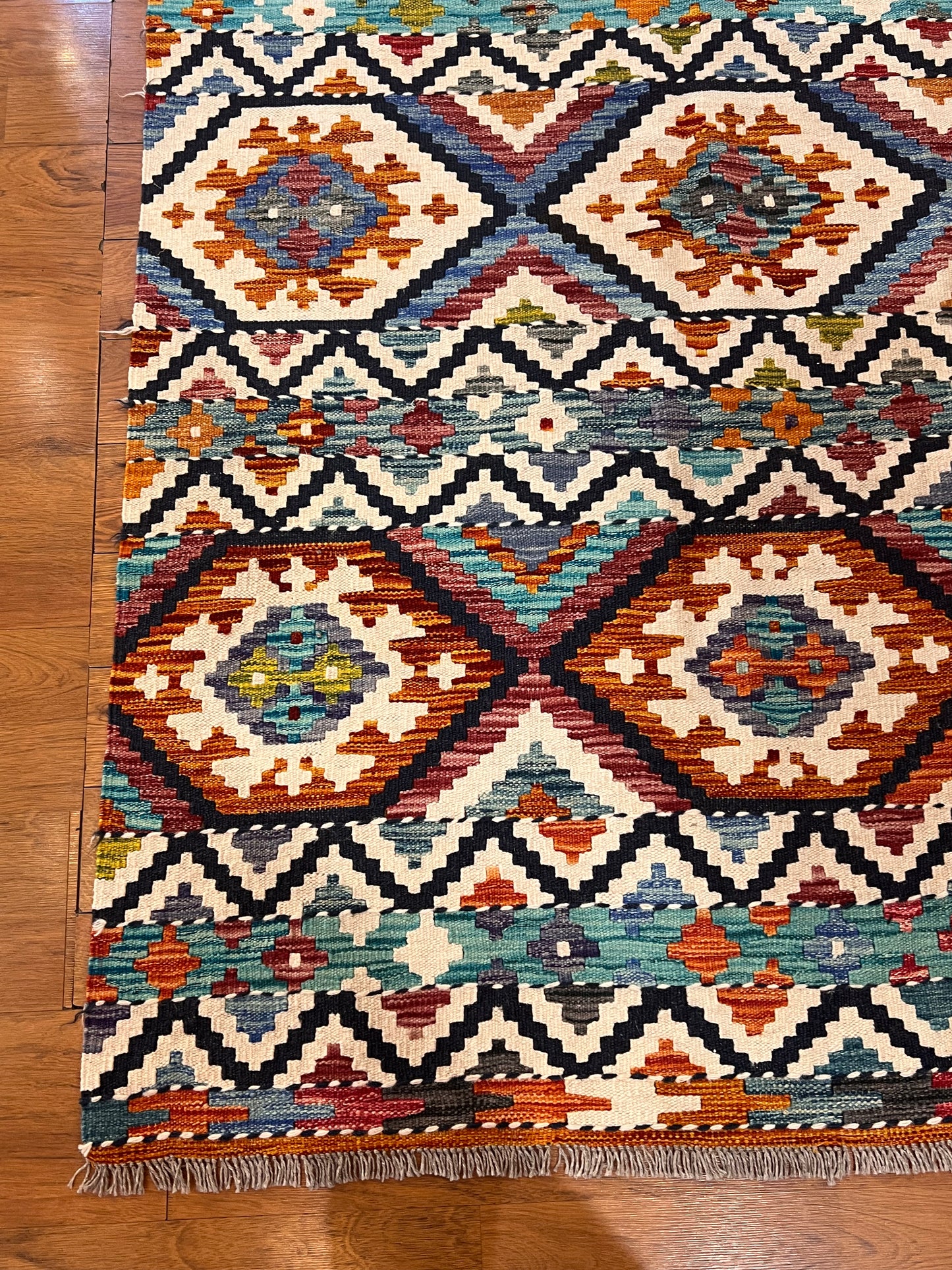 6x8 Fine Quality Turkish Kilim Rug – Handwoven Geometric Diamond Medallion Anatolian Rug