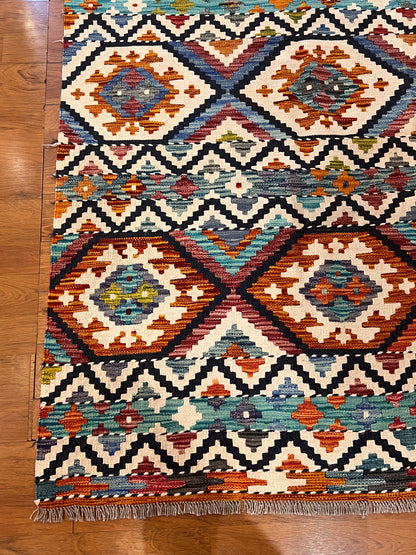6x8 Fine Quality Turkish Kilim Rug – Handwoven Geometric Diamond Medallion Anatolian Rug