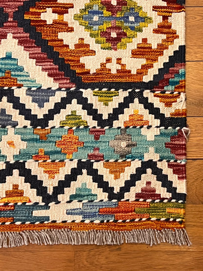 6x8 Fine Quality Turkish Kilim Rug – Handwoven Geometric Diamond Medallion Anatolian Rug