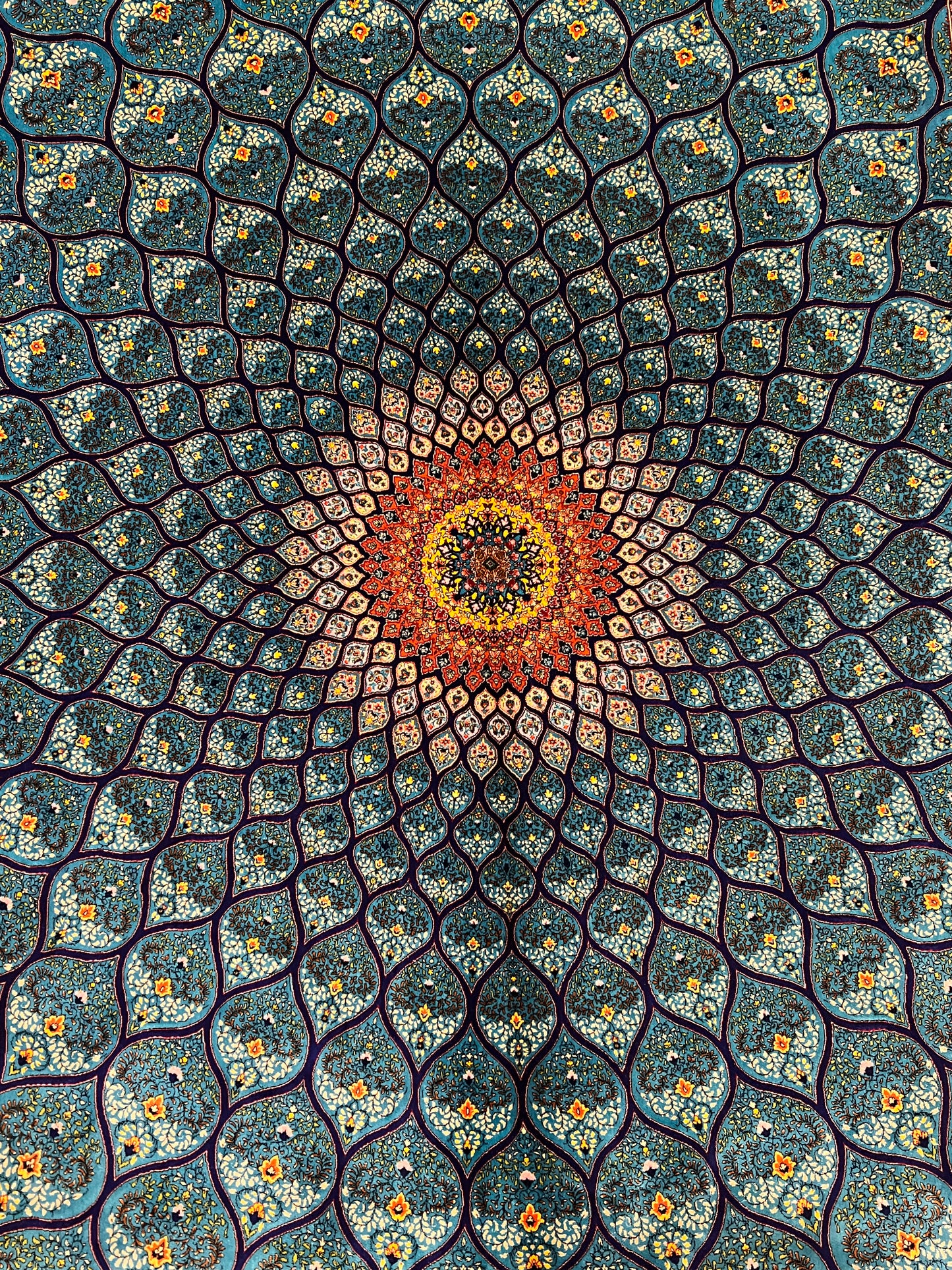 5’ x 8’ Luxury Silk Rug – Turquoise Blue Radiating Medallion Design – Intricate Woven Turkish Area Rug