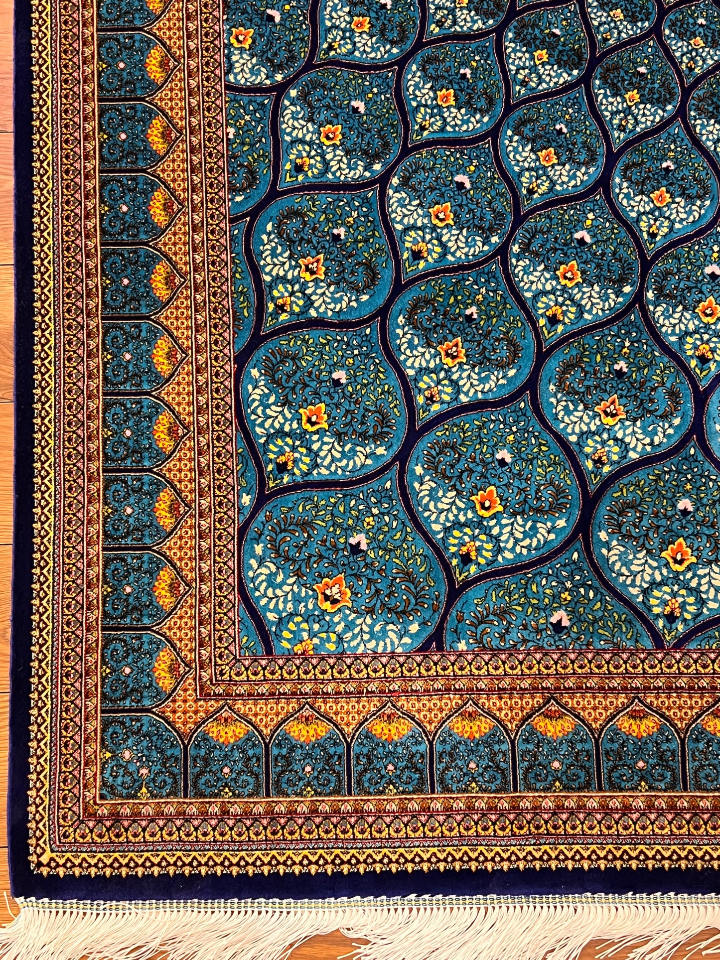 5’ x 8’ Luxury Silk Rug – Turquoise Blue Radiating Medallion Design – Intricate Woven Turkish Area Rug