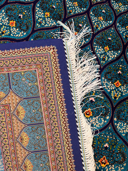 5’ x 8’ Luxury Silk Rug – Turquoise Blue Radiating Medallion Design – Intricate Woven Turkish Area Rug