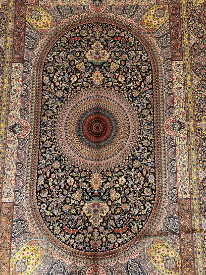 5’ x 8’ Luxury Silk Rug – Black Grand Medallion & Floral Design – Intricate Woven Turkish Area Rug