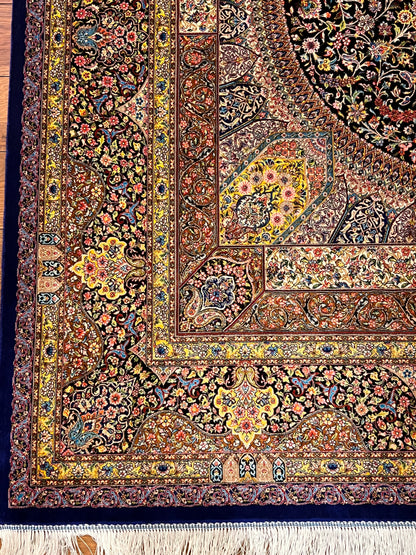 5’ x 8’ Luxury Silk Rug – Black Grand Medallion & Floral Design – Intricate Woven Turkish Area Rug