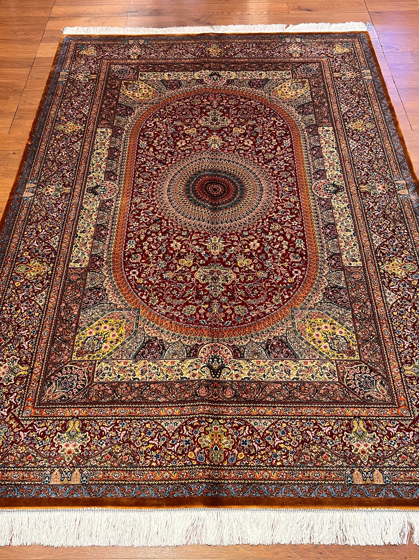 5’ x 8’ Luxury Silk Rug – Ruby Red Grand Medallion & Floral Design – Intricate Woven Turkish Area Rug