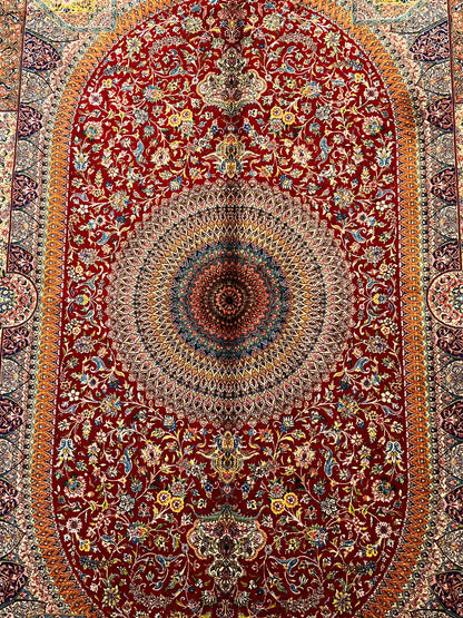5’ x 8’ Luxury Silk Rug – Ruby Red Grand Medallion & Floral Design – Intricate Woven Turkish Area Rug