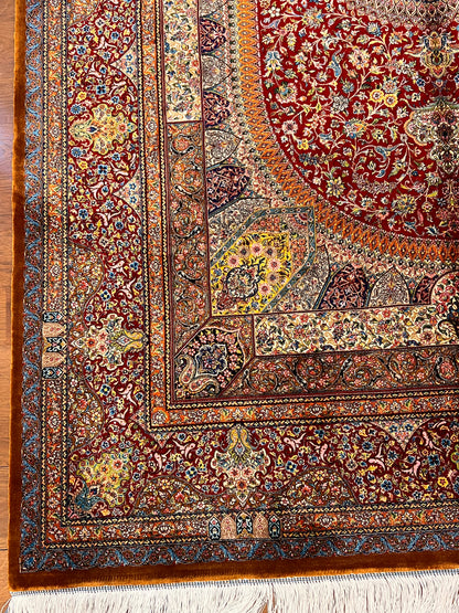 5’ x 8’ Luxury Silk Rug – Ruby Red Grand Medallion & Floral Design – Intricate Woven Turkish Area Rug