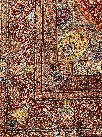 5’ x 8’ Luxury Silk Rug – Ruby Red Grand Medallion & Floral Design – Intricate Woven Turkish Area Rug