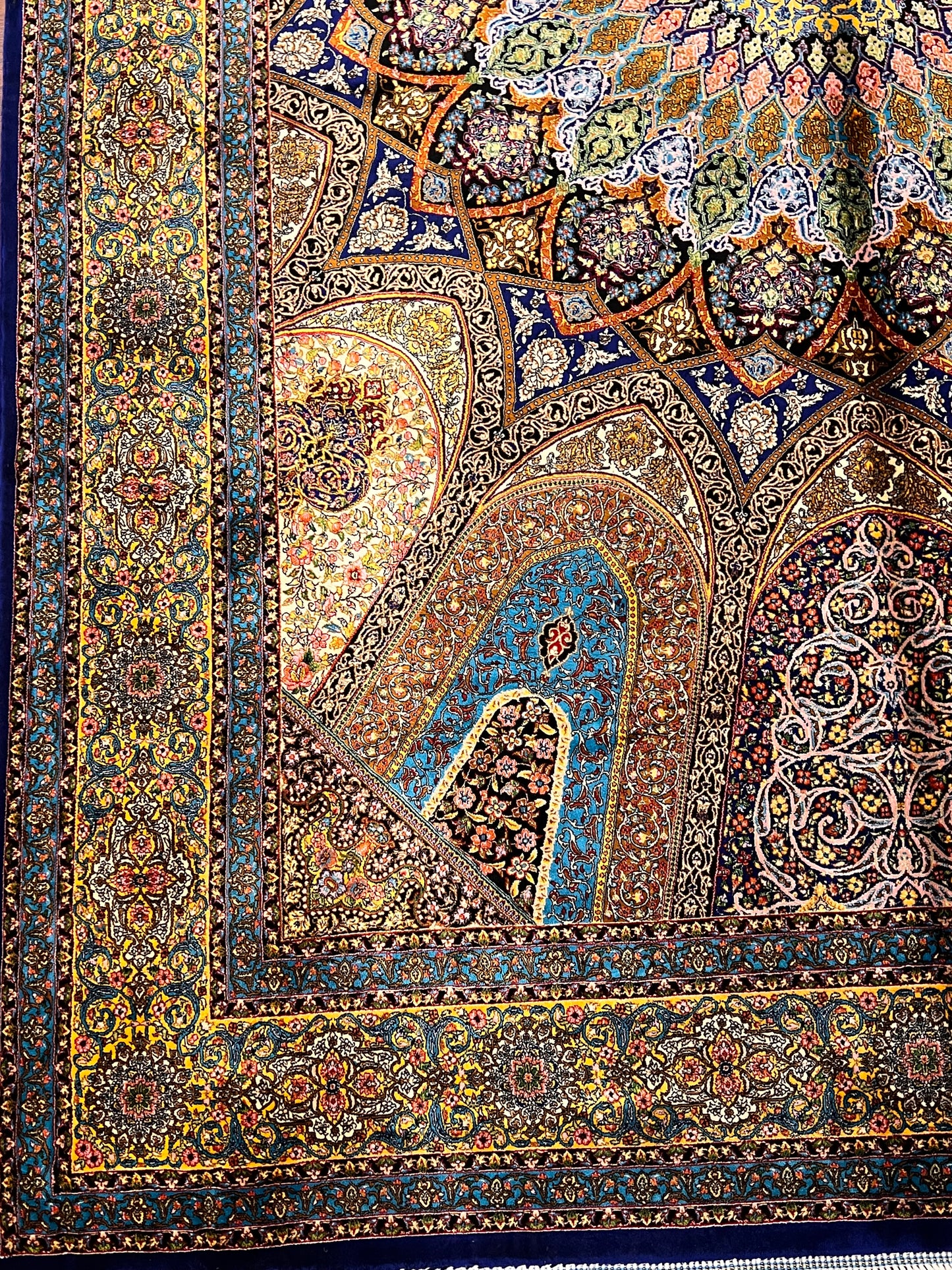 5x8 Multicolor Silk Rug – Architectural Starburst Medallion with Turquoise & Gold Details