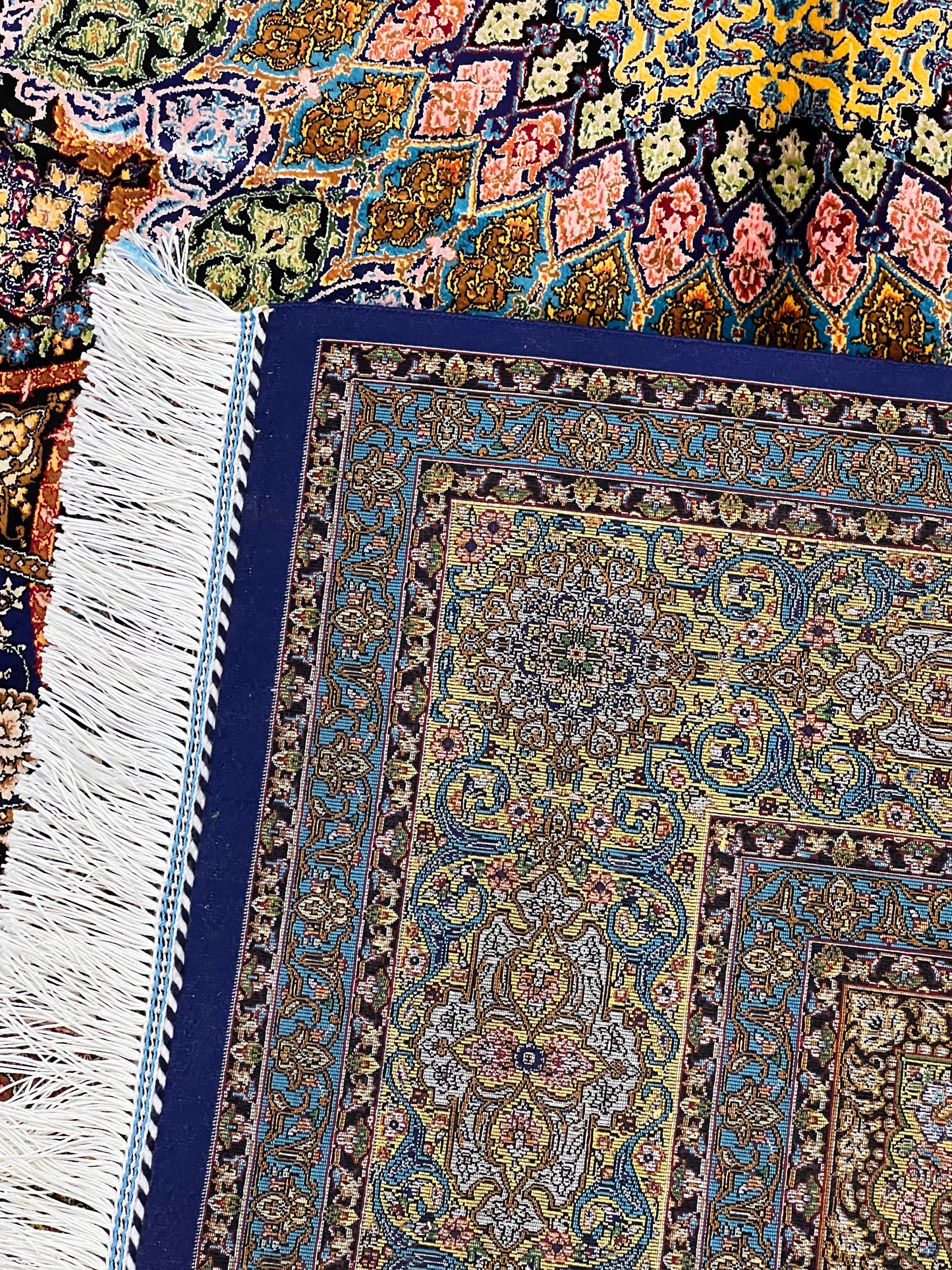 5x8 Multicolor Silk Rug – Architectural Starburst Medallion with Turquoise & Gold Details