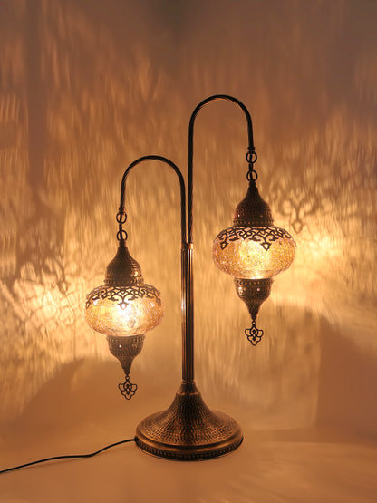 Turkish Bedside Lamp Clear Glass Cracked 2-Globe