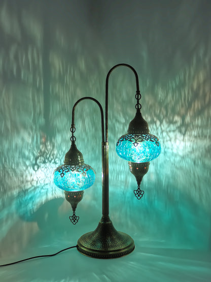 Turkish Bedside Lamp Clear Glass Cracked 2-Globe – Magic Art