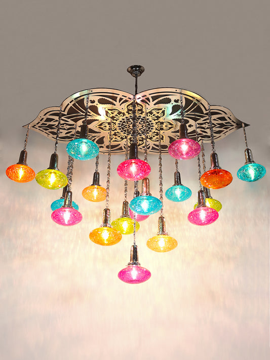 Turkish Pattern Chandelier 19 Globe Multicolor Ovall