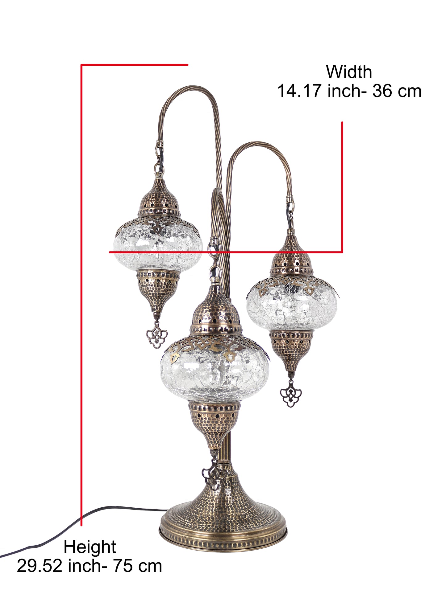 Turkish Bedside Lamp 3-Globe Cracked Pattern Glass